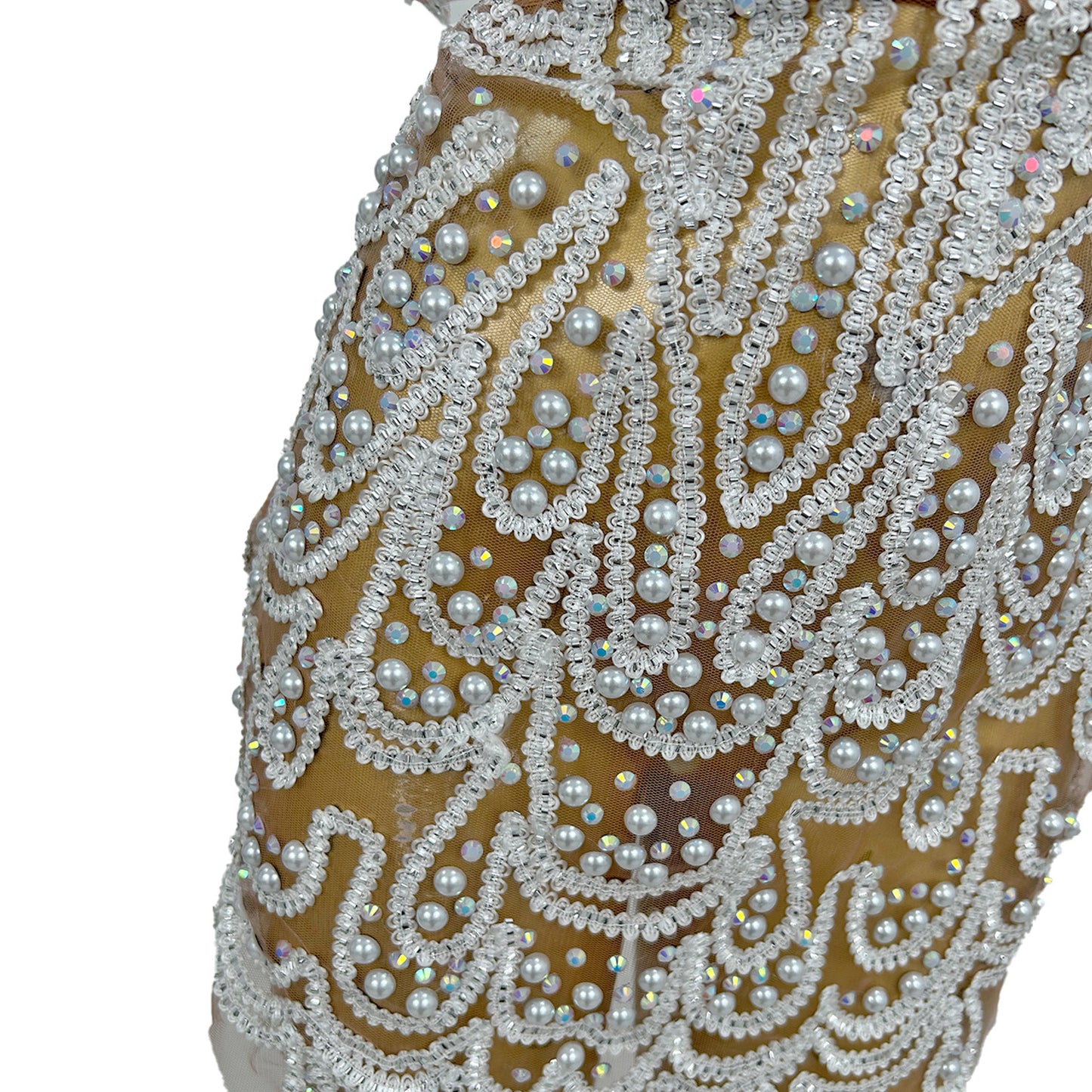 Lurong Sequins White Pearl Strapless Dress