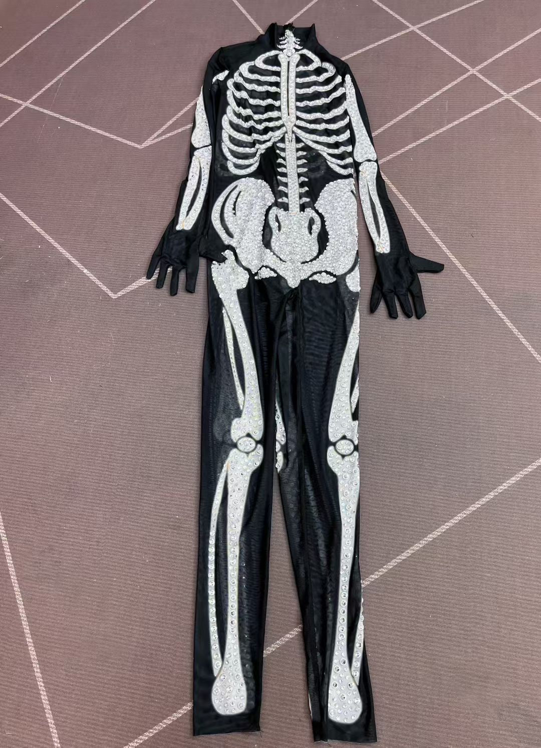 Xiaogutou Skeleton Rhinestone Jumpsuit