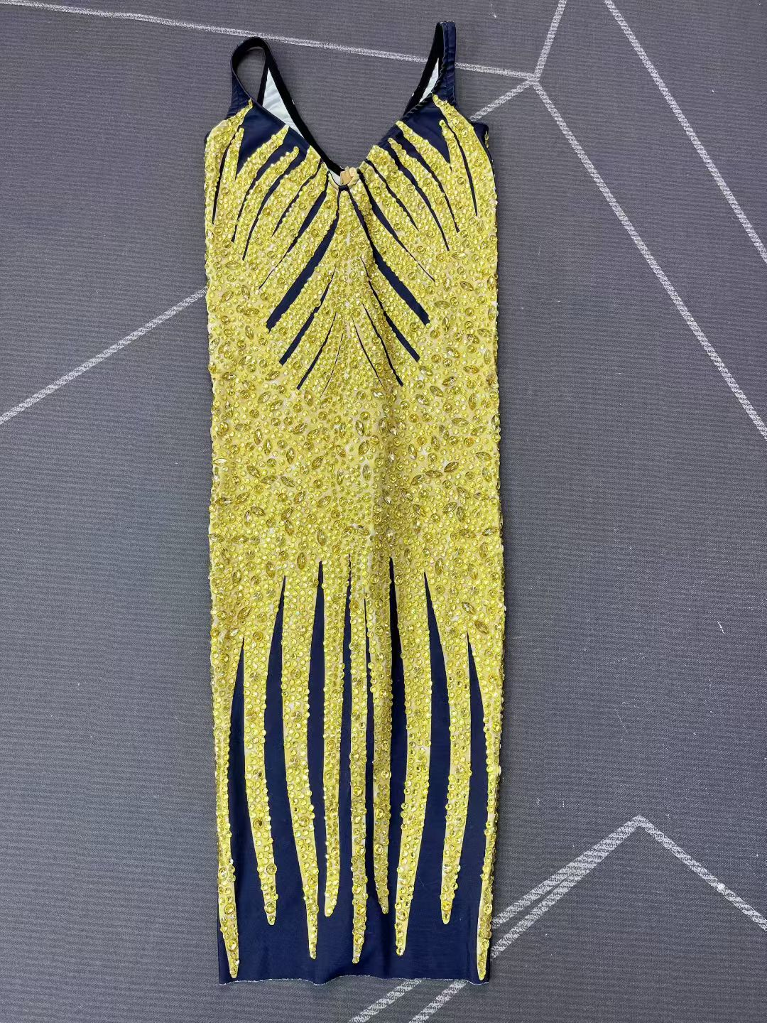 Huangjin Gold Striped Diamond Strap Mini Dress