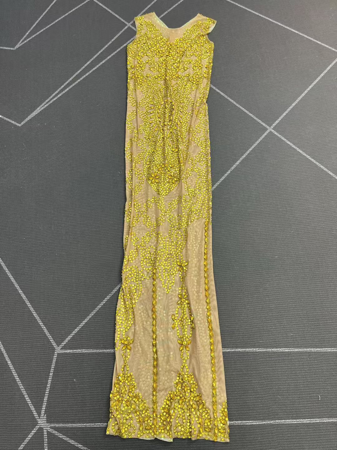 Dajin Gold Rhinestone Sleeveless Dress for Party