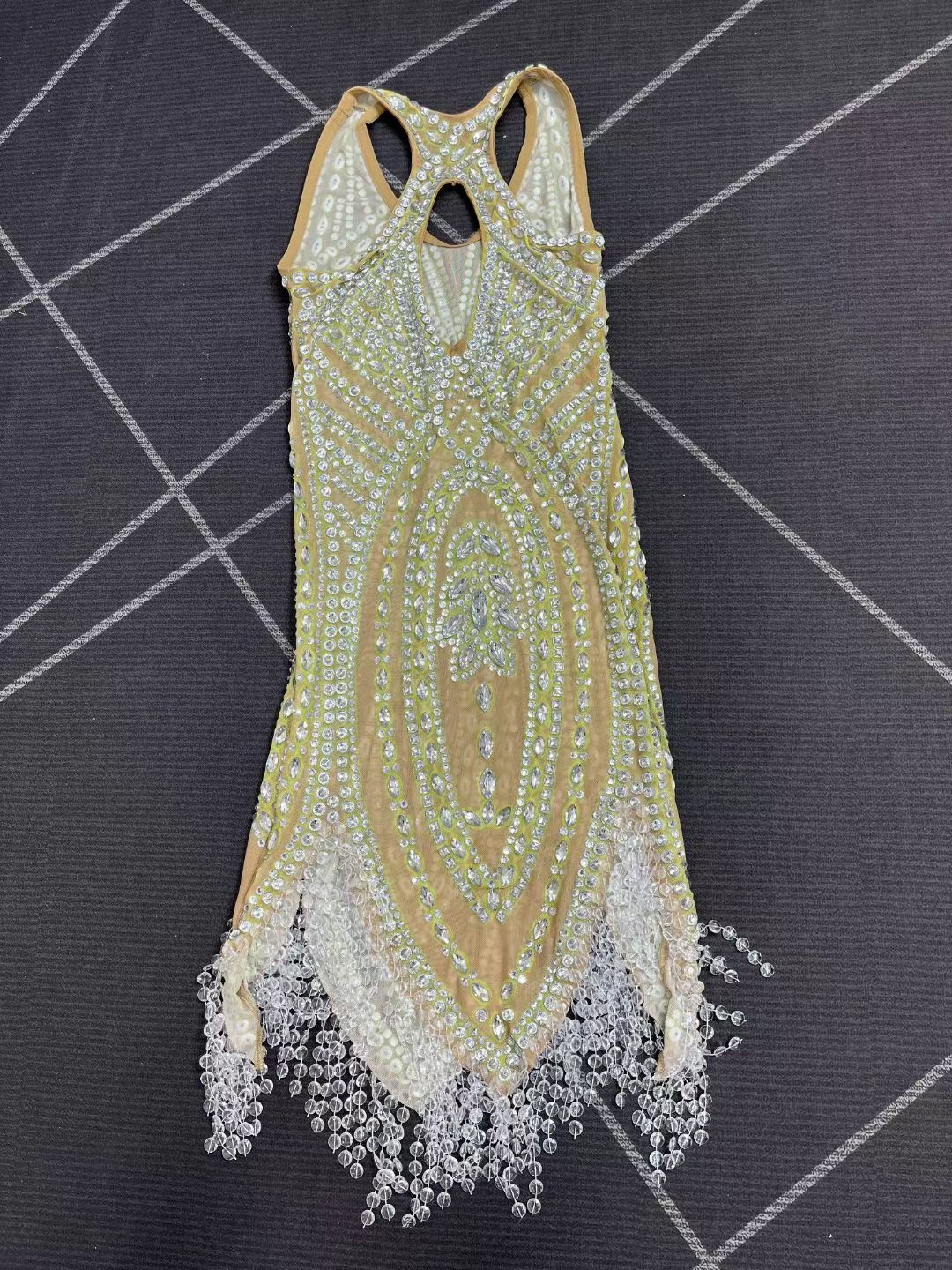 Wuqu Cut-out Design Crystal Pendant Neckline Mini Dress