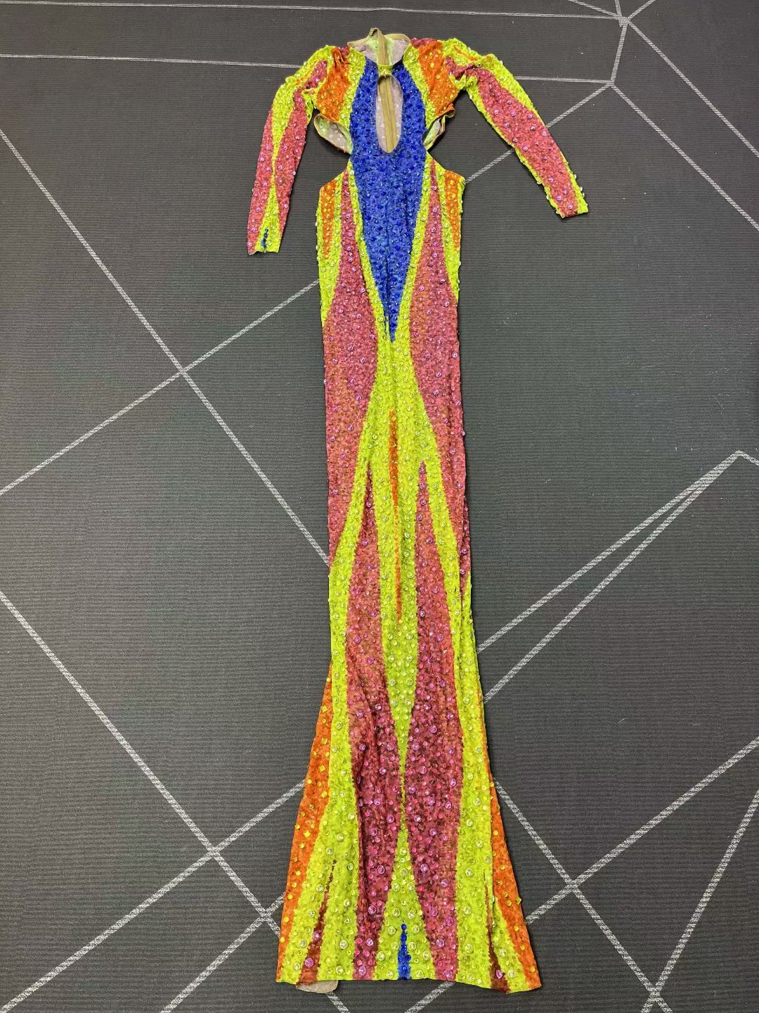 Liucai Colorful Hollow-out Diamond Long Dress