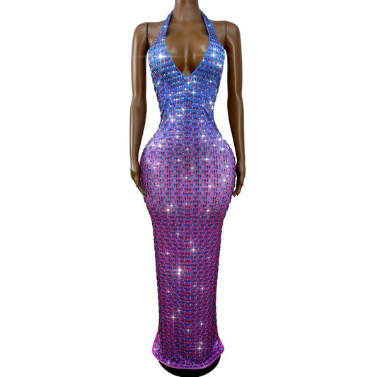 CELESINYI Binghuojia Crystal Gradient Halter Gown