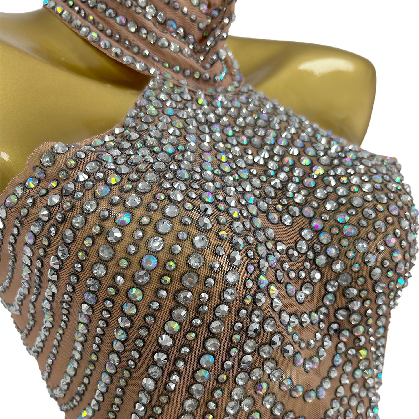 Diaodeng Elastic Perspective Crystal Dresses with Gloves