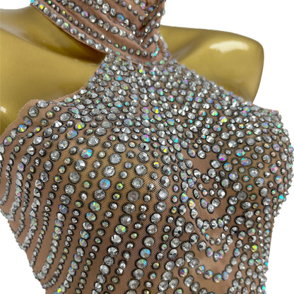 Diaodeng Elastic Perspective Crystal Dresses with Gloves