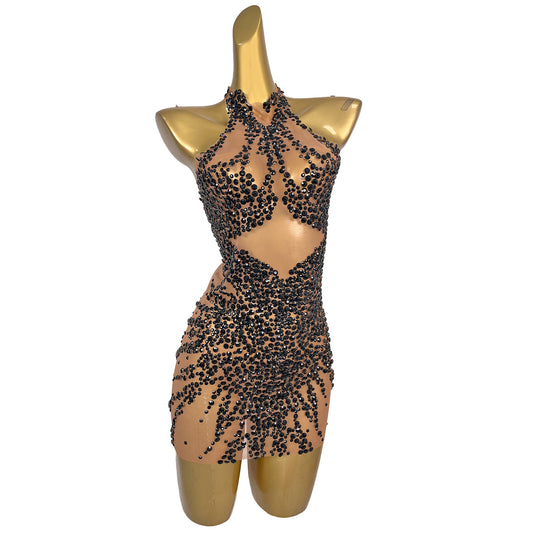 Huatuo Sparkly Black Crystal Prom Dresses