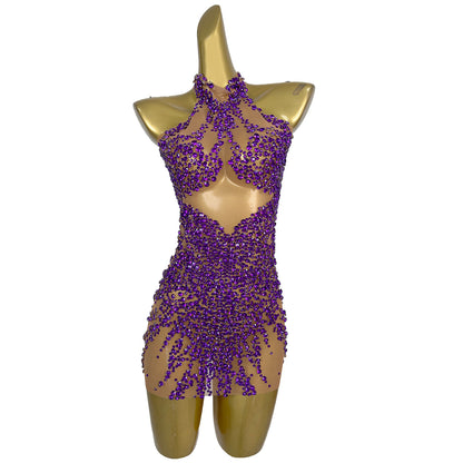 Huatuo Sparkly Purple Crystal Prom Dresses