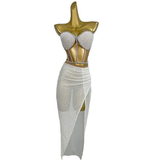 Tangguo White Glitter Rhinestone 2-Piece Set