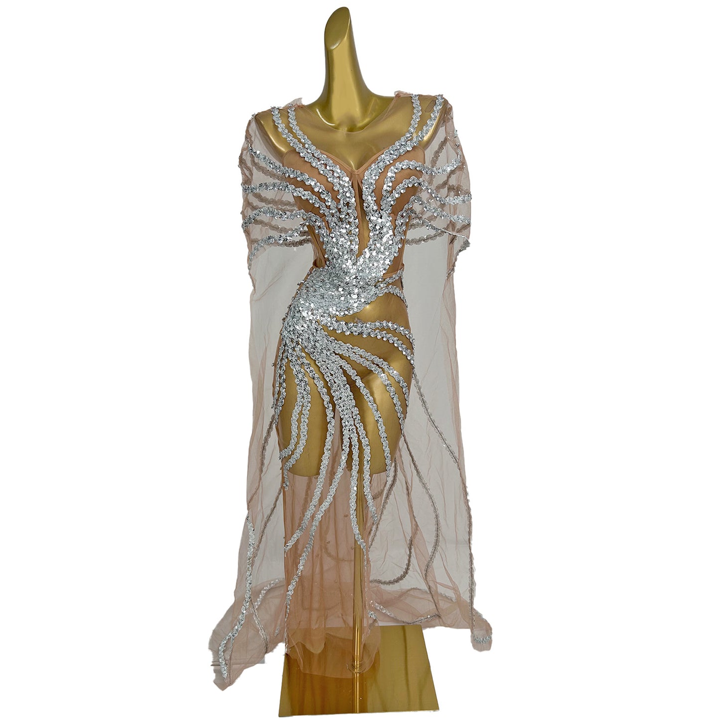 Dongmai  Perspective Silver Glitter Sequin Evening Prom Dress