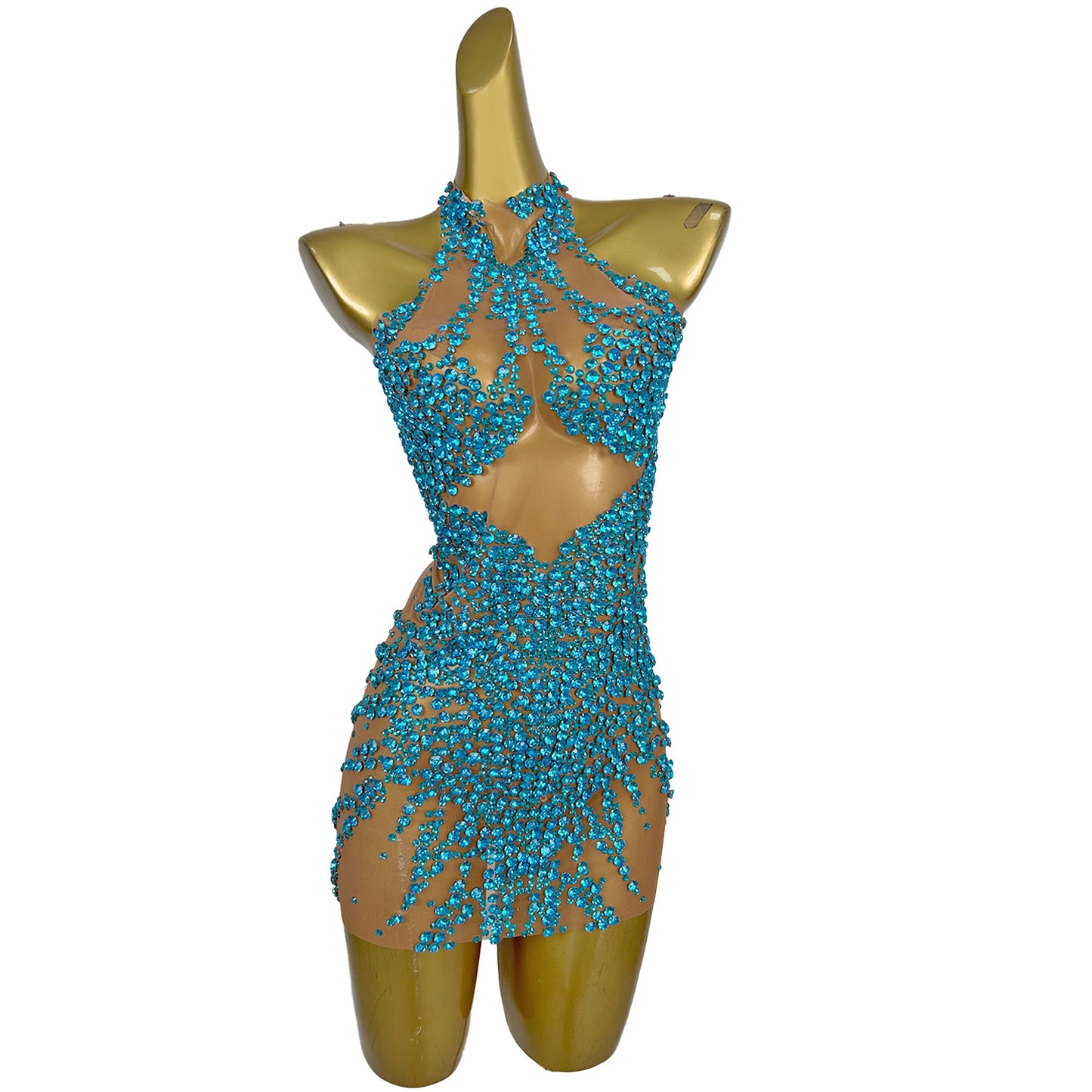 Huatuo Sparkly Blue Crystal Prom Dresses