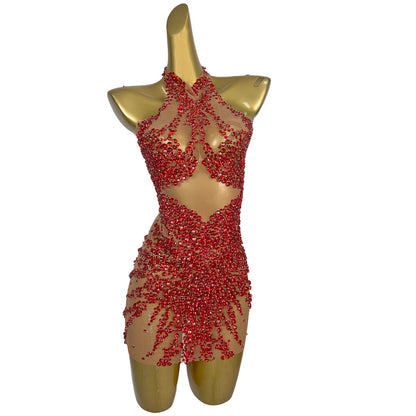 Huatuo Sparkly Red Crystal Prom Dresses