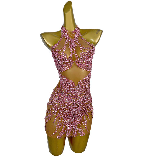 Huatuo Sparkly Pink Crystal Prom Dresses