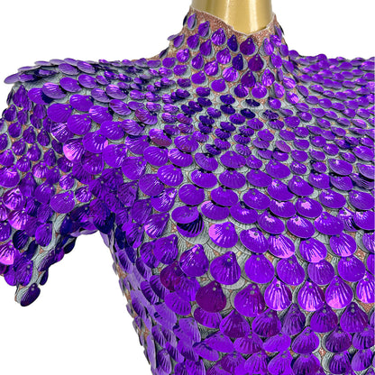 Jinsique Sexy Deep Purple Shell Sequins Mini Dress