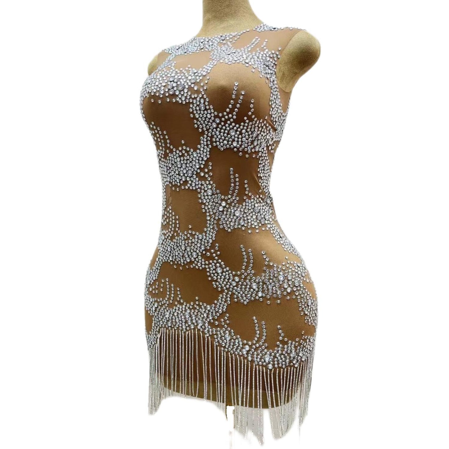 CELESINYI Shuilianhua Crystal Fringe Mini Dress