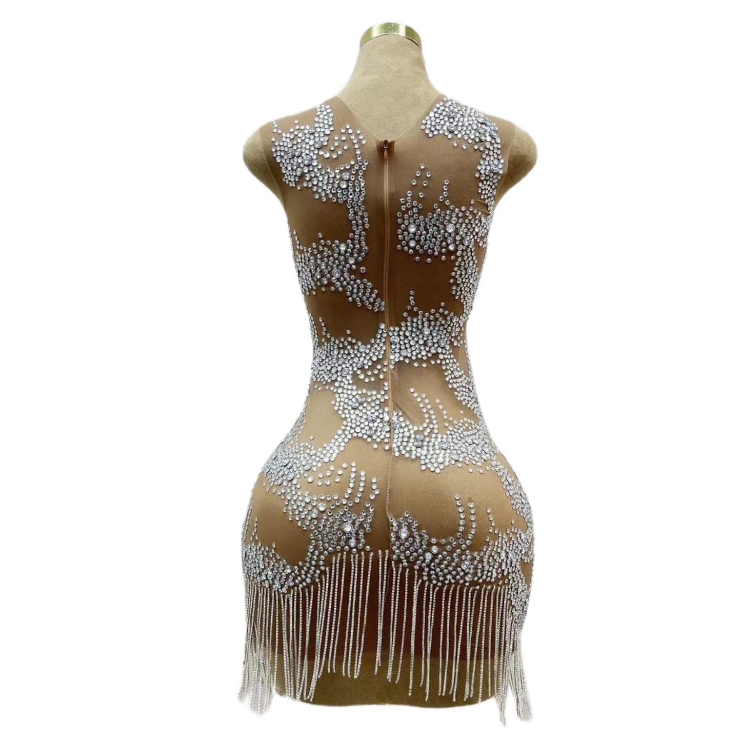 CELESINYI Shuilianhua Crystal Fringe Mini Dress
