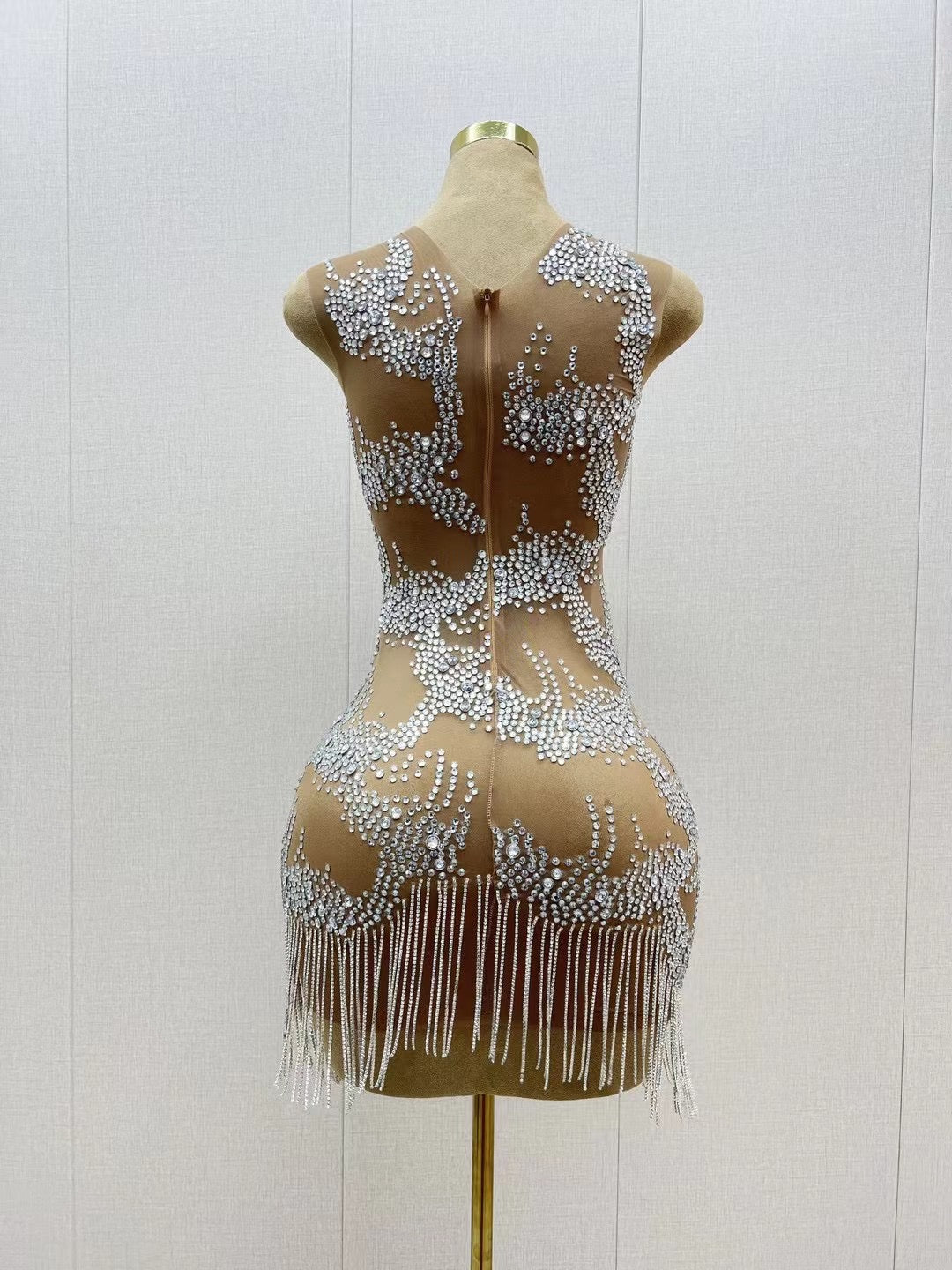CELESINYI Shuilianhua Crystal Fringe Mini Dress