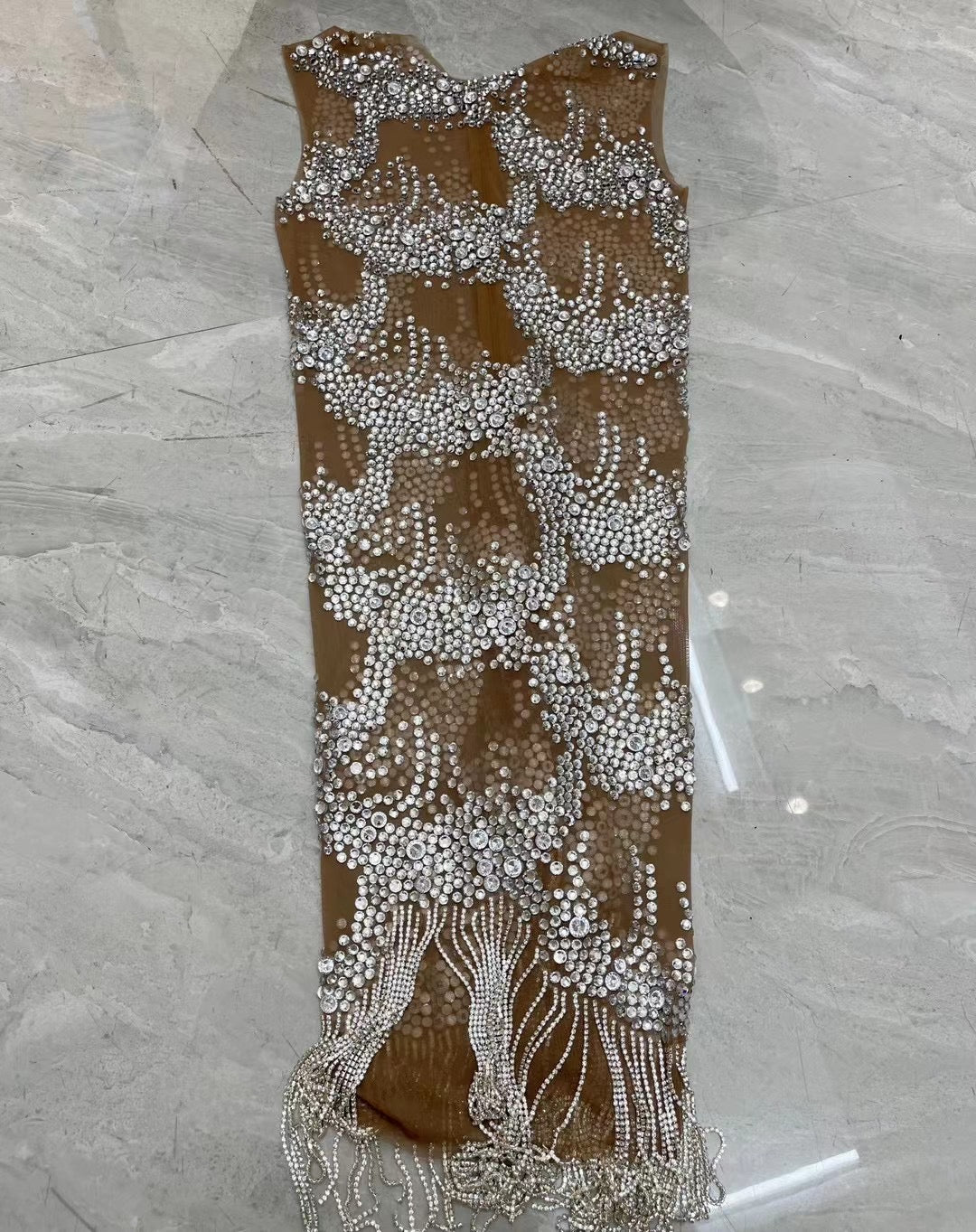 CELESINYI Shuilianhua Crystal Fringe Mini Dress