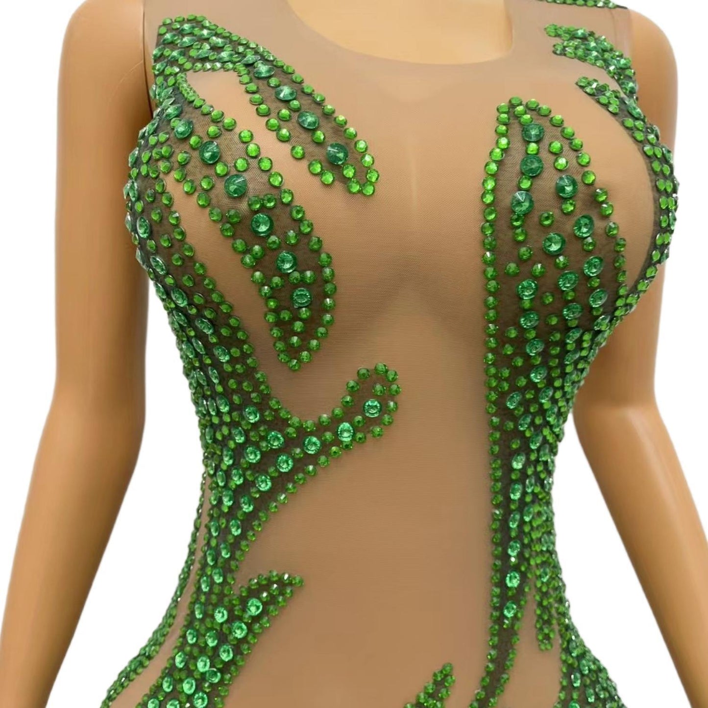 CELESINYI Lvyi Crystal Green Flame Mini Dress