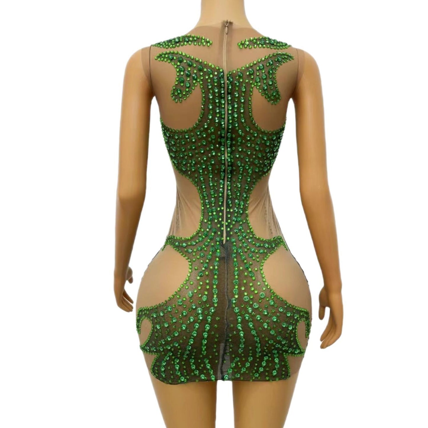 CELESINYI Lvyi Crystal Green Flame Mini Dress