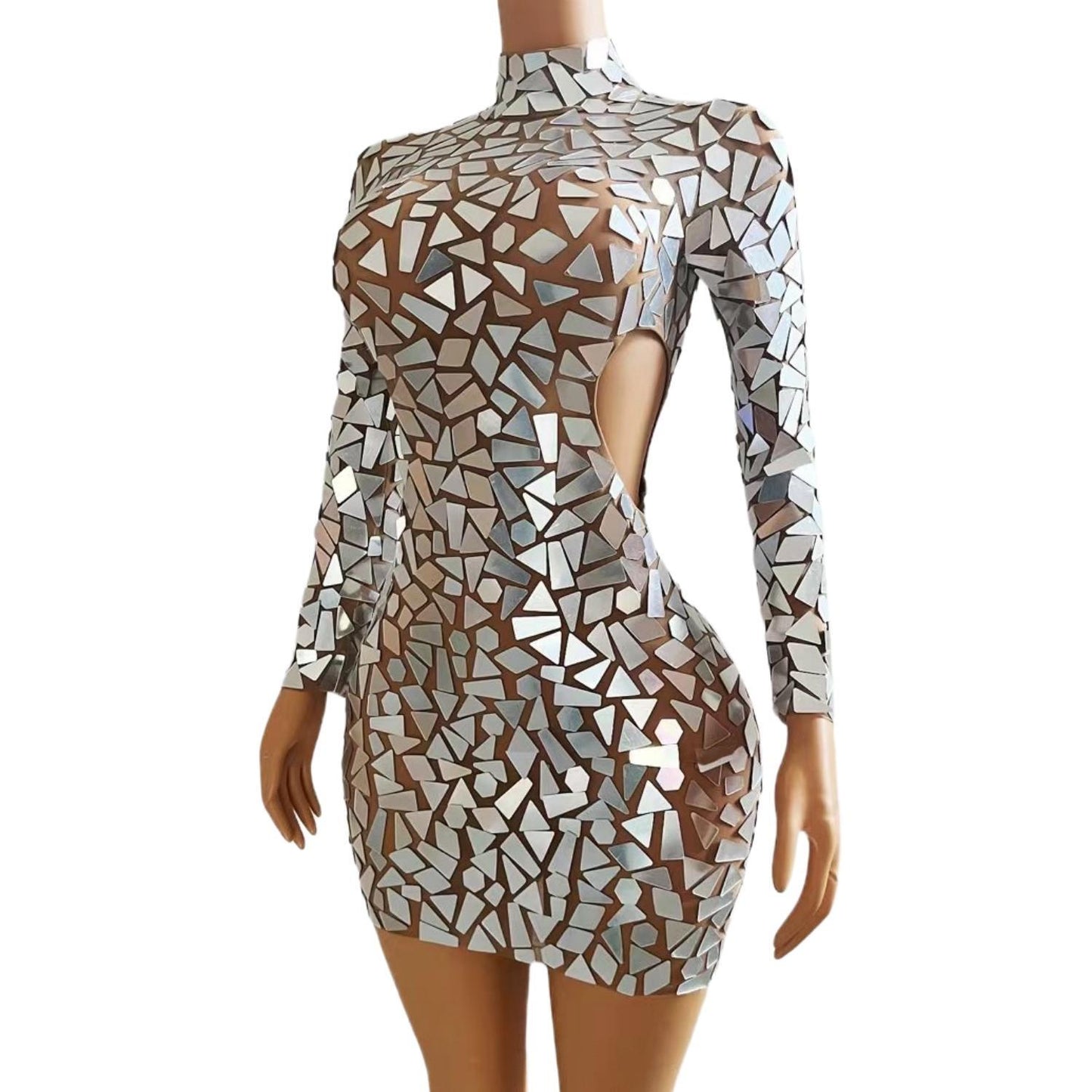 CELESINYI Luyao Crystal Mirror Mini Dress