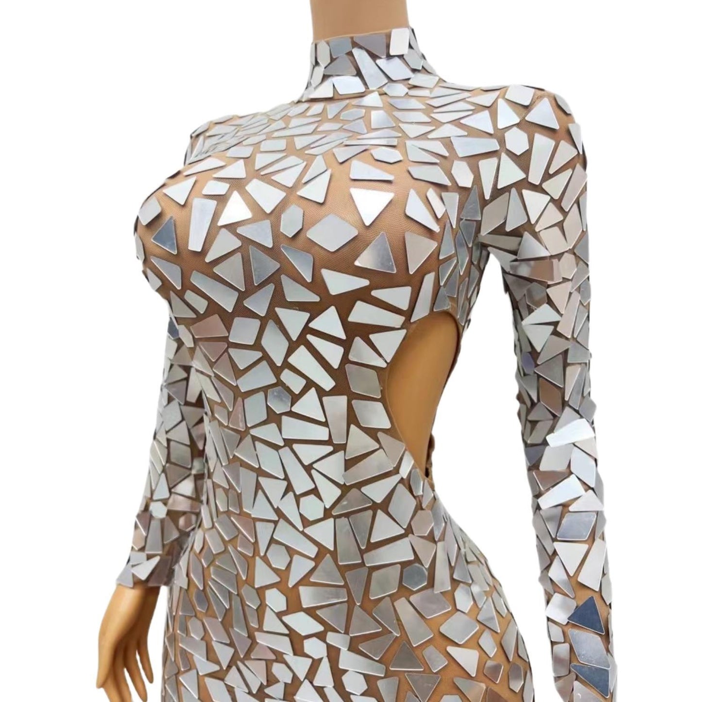 CELESINYI Luyao Crystal Mirror Mini Dress