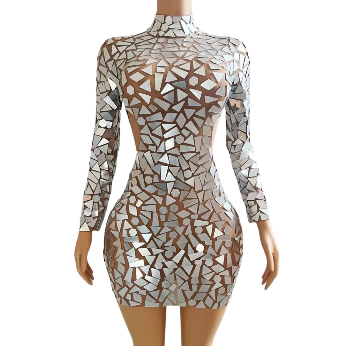 CELESINYI Luyao Crystal Mirror Mini Dress