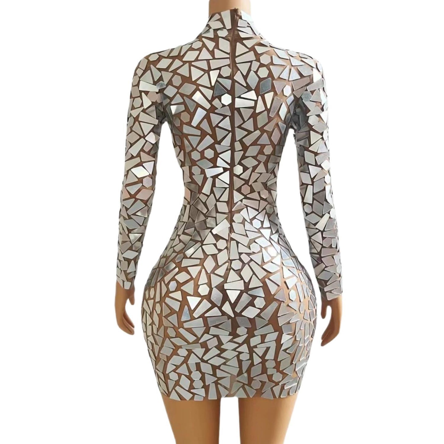 CELESINYI Luyao Crystal Mirror Mini Dress