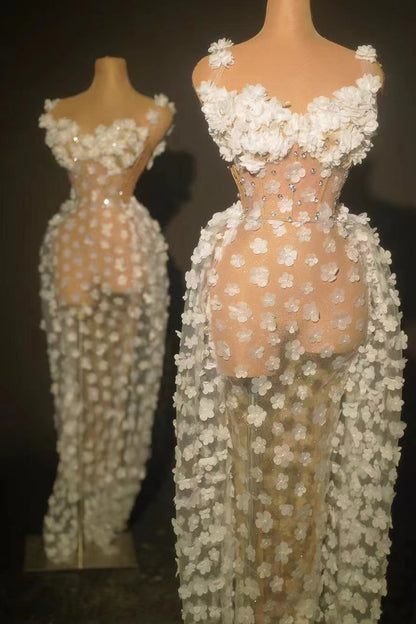 Huaxiang Abbie White Flower 2-piece Set Dresses