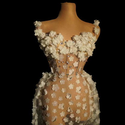 Huaxiang Abbie White Flower 2-piece Set Dresses