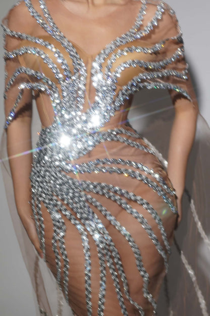 Dongmai  Perspective Silver Glitter Sequin Evening Prom Dress