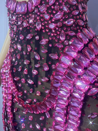 Hongguan Hollow-out Rose Red Diamonds Long Prom Dresses