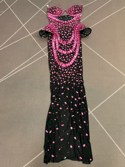 Hongguan Hollow-out Rose Red Diamonds Long Prom Dresses