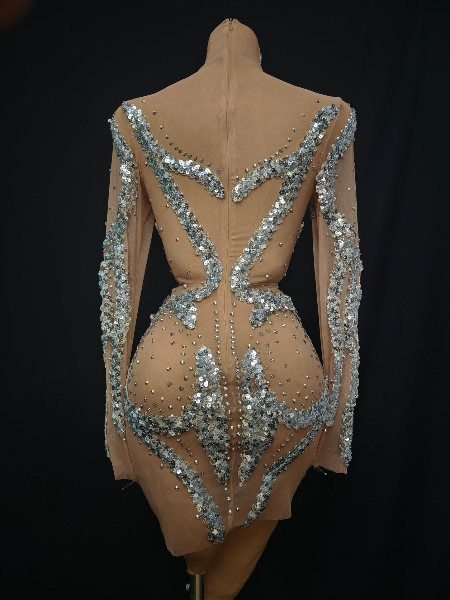 Yuanhuan Long Sleeved Sequined Rhinestone Short Dress