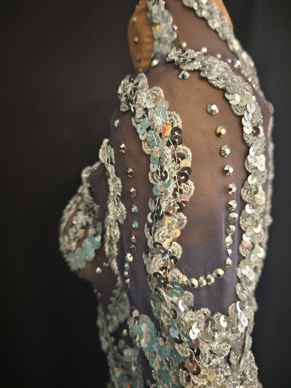 Shibei Sparkling Rhinestone Mesh See Through Long Sleeved Dress