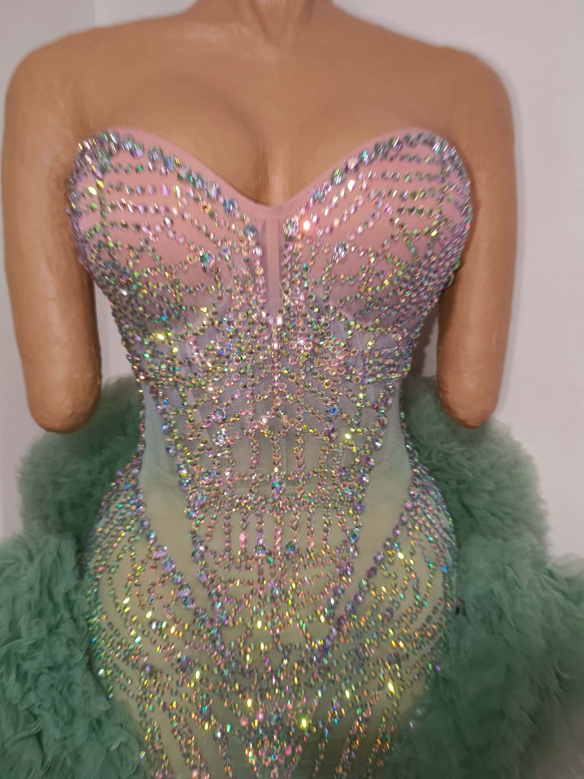 CELESINYI Jiemo Rhinestone Pink Ruffle Mini Dress