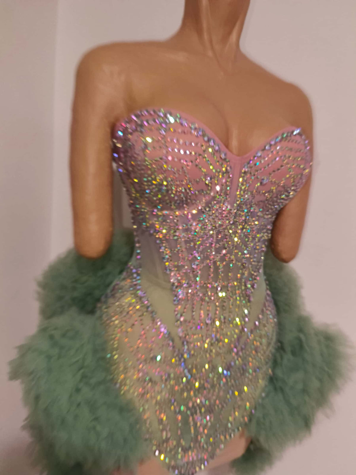 CELESINYI Jiemo Rhinestone Pink Ruffle Mini Dress