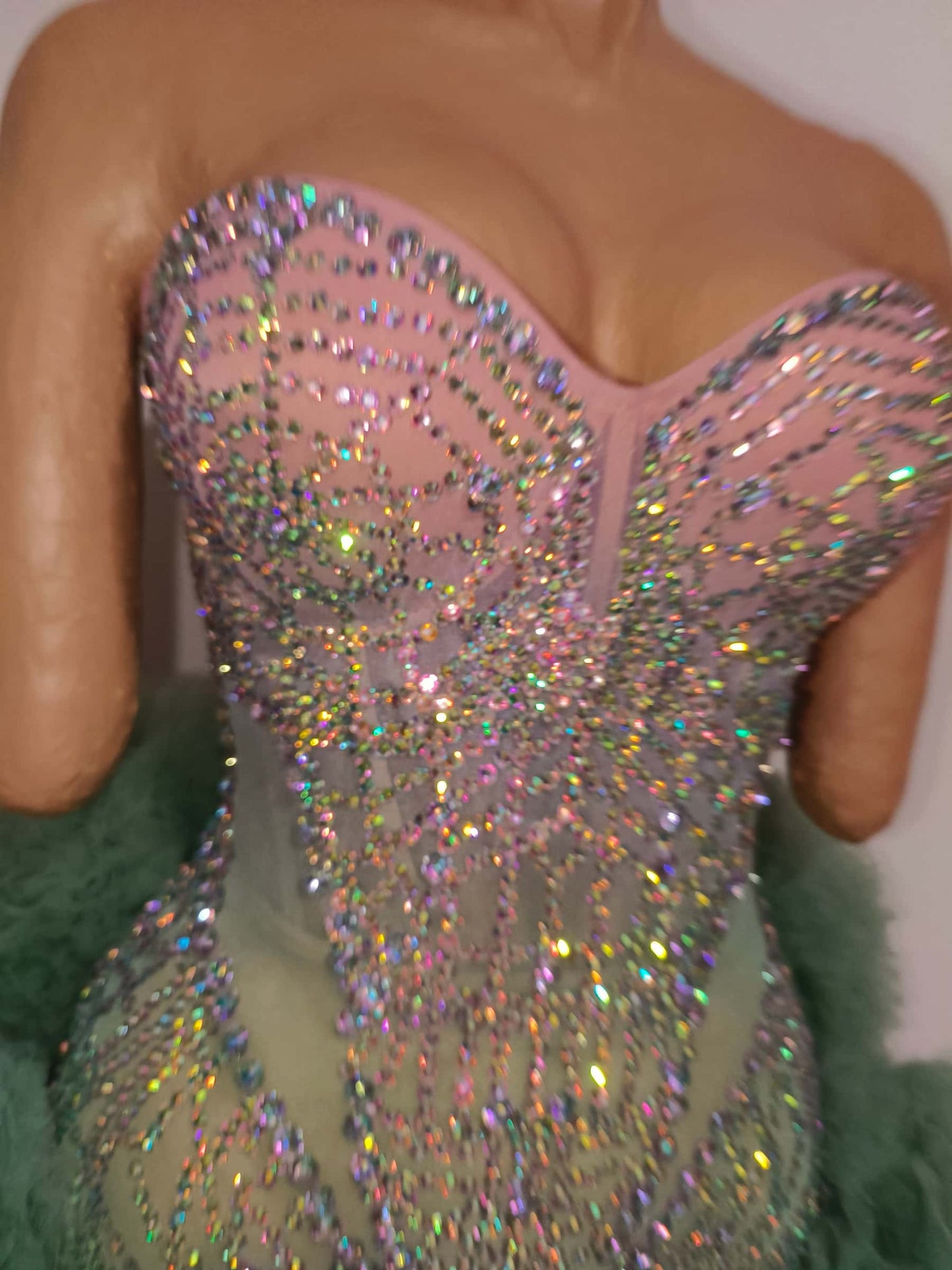 CELESINYI Jiemo Rhinestone Pink Ruffle Mini Dress