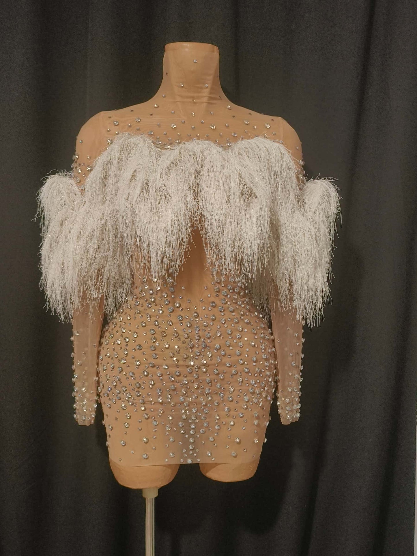 CELESINYI Lianxi Crystal White Feather Bodysuit