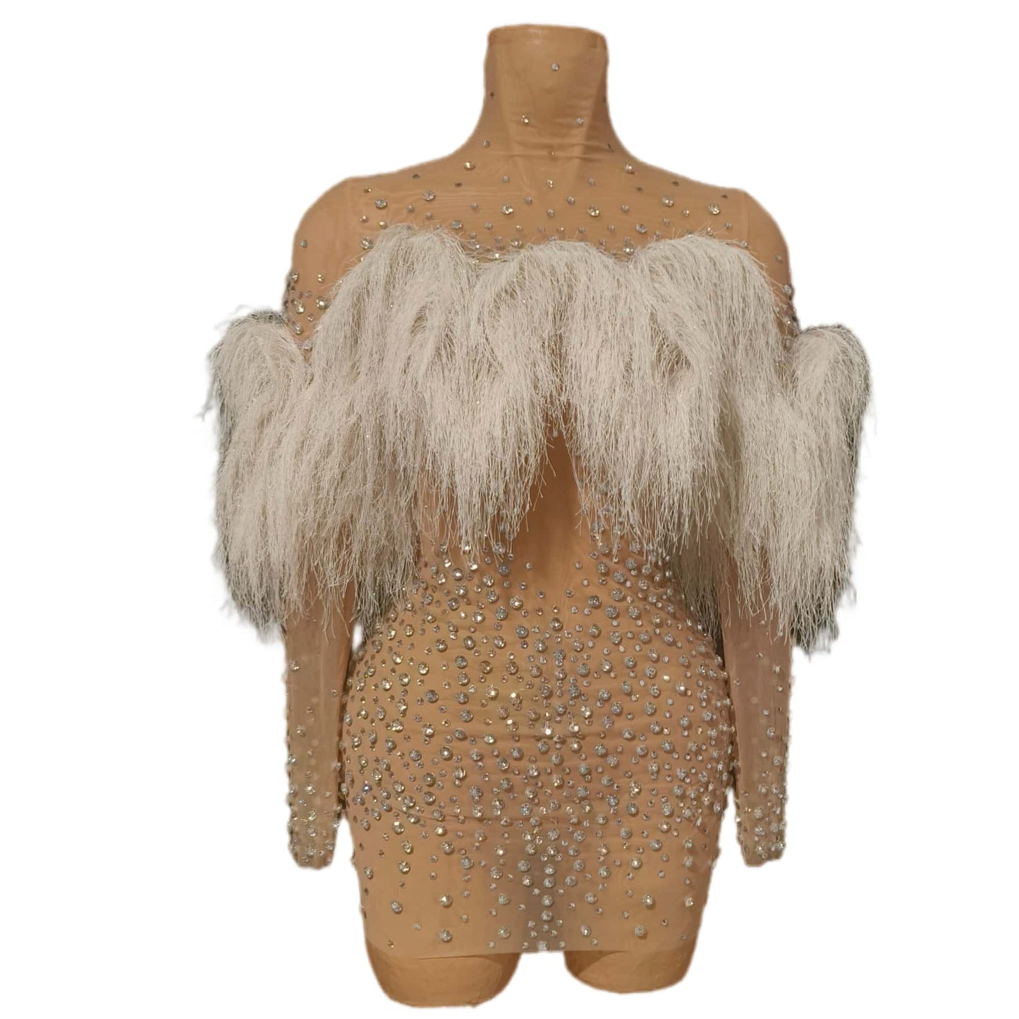 CELESINYI Lianxi Crystal White Feather Bodysuit