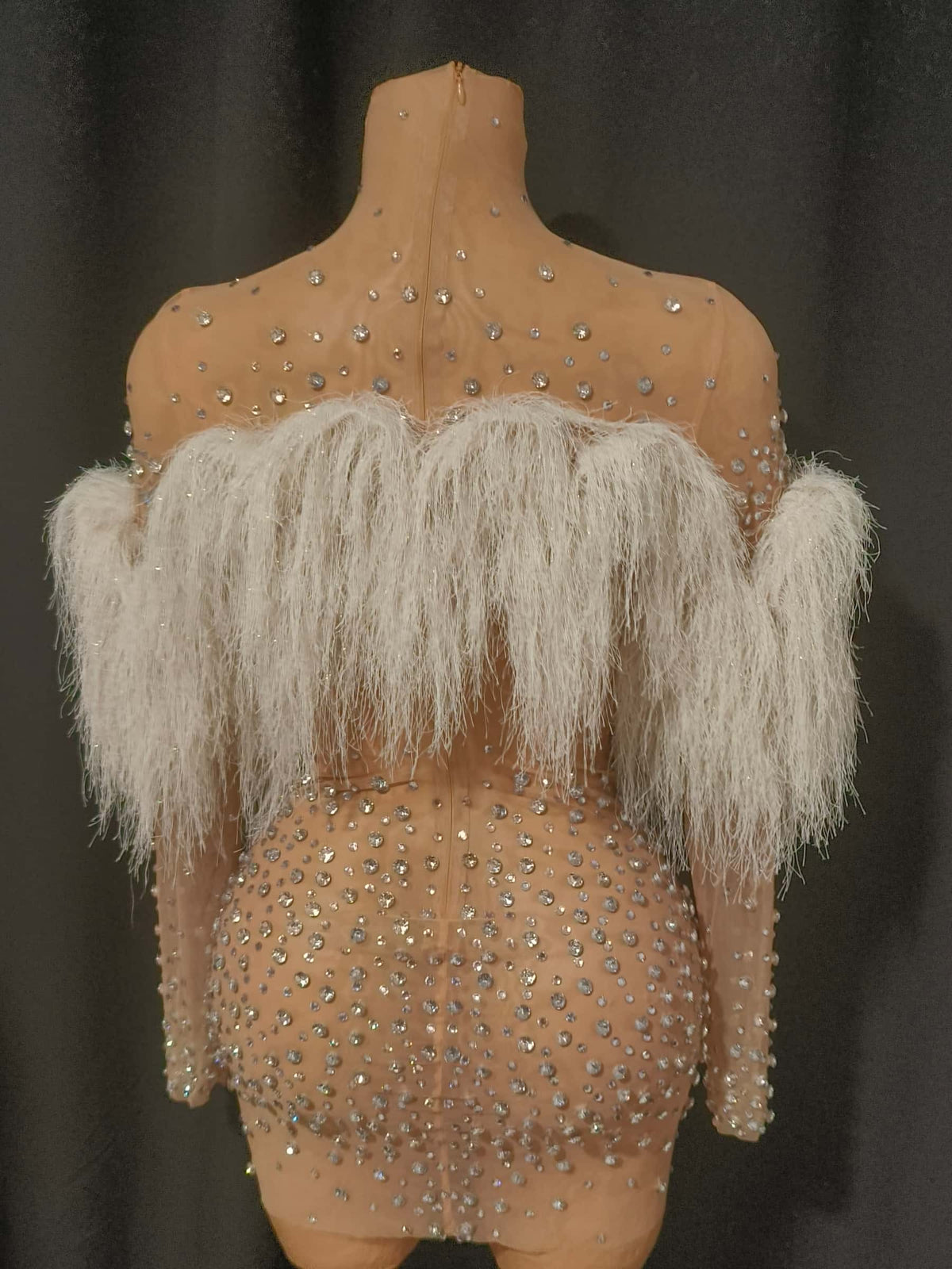 CELESINYI Lianxi Crystal White Feather Bodysuit