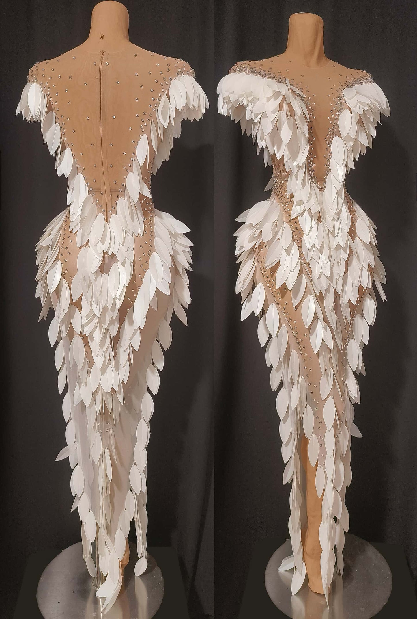 CELESINYI Baige Crystal White Feather Mermaid Gown