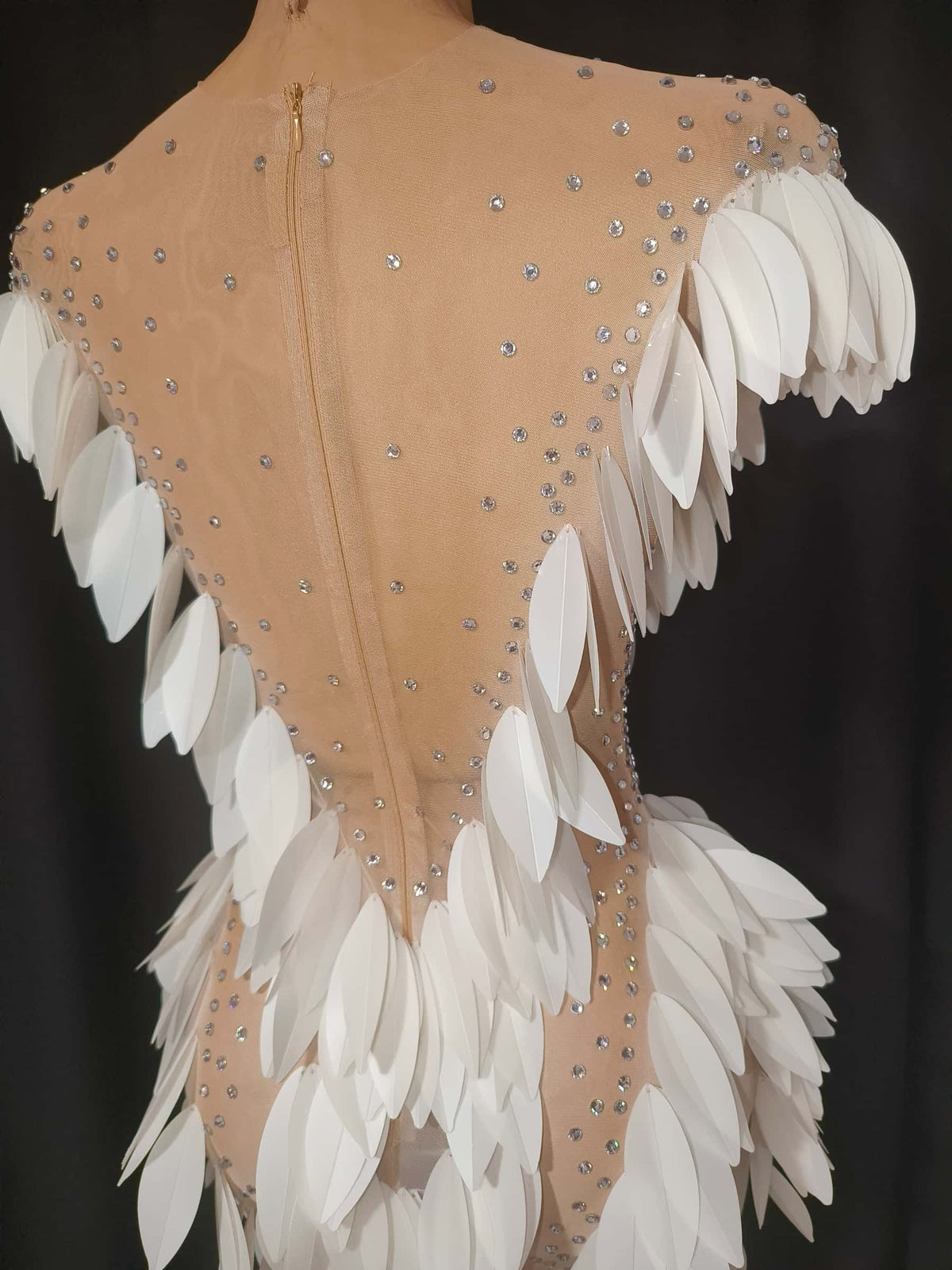 CELESINYI Baige Crystal White Feather Mermaid Gown
