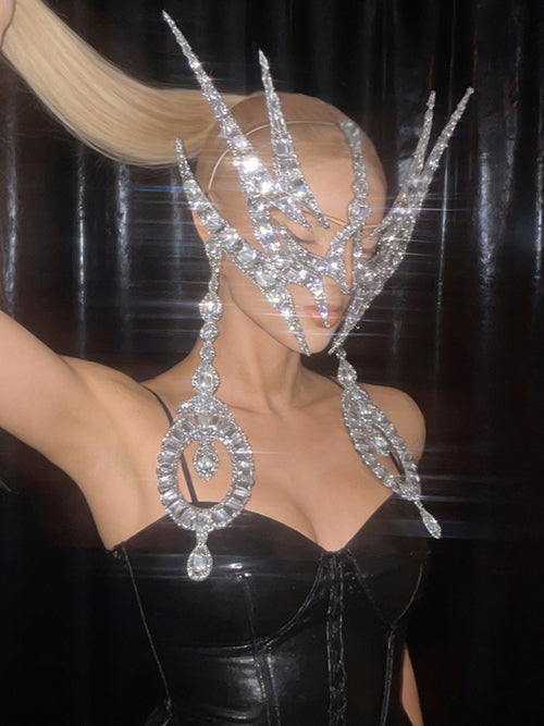 CELESINYI Taozhuang Crystal Spiked Crown Earring Set