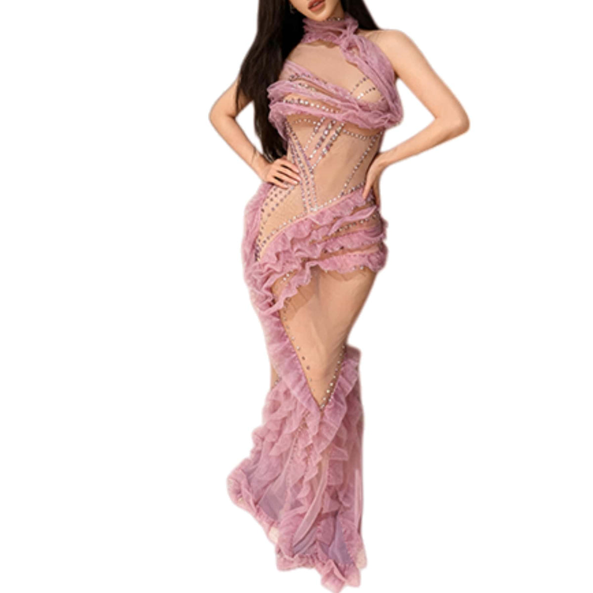 CELESINYI Zijuan Crystal Purple Tulle Leotard