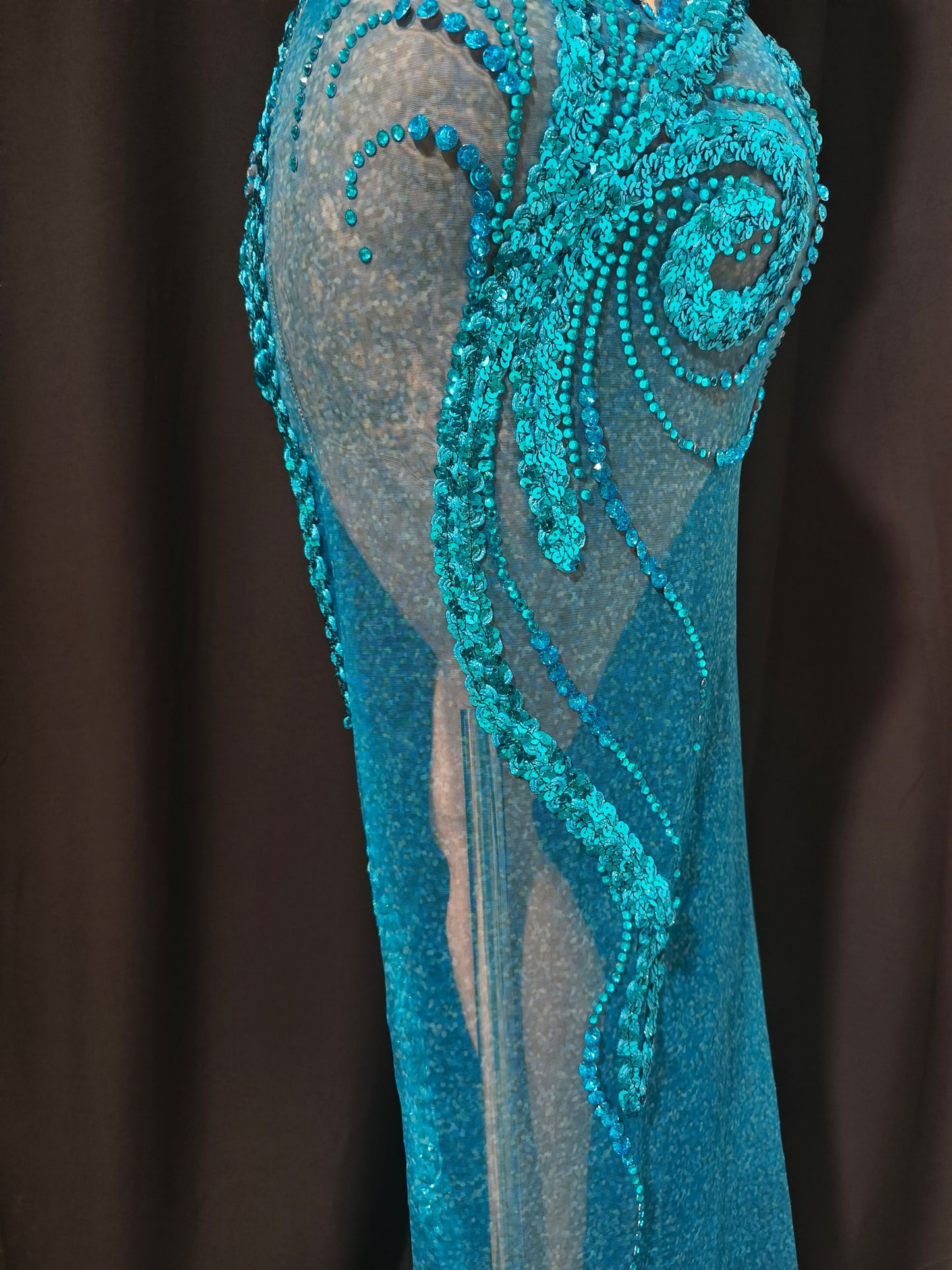 CELESINYI Botao Crystal Teal Mermaid Gown