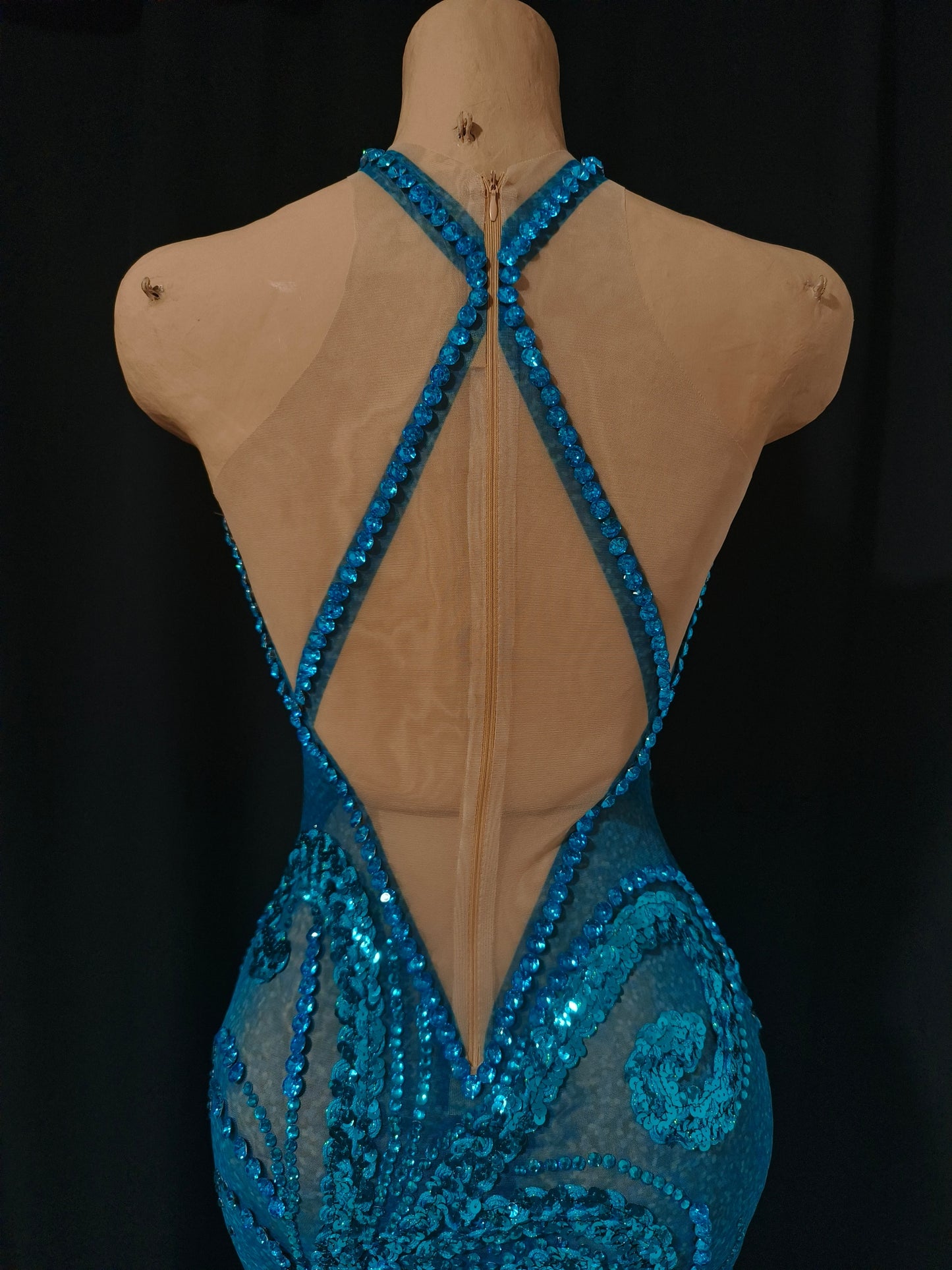 CELESINYI Botao Crystal Teal Mermaid Gown