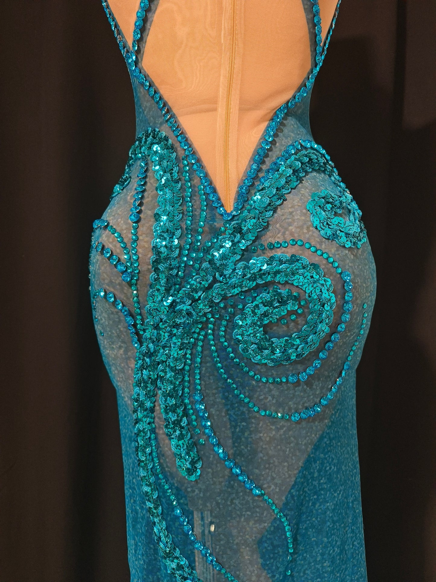 CELESINYI Botao Crystal Teal Mermaid Gown