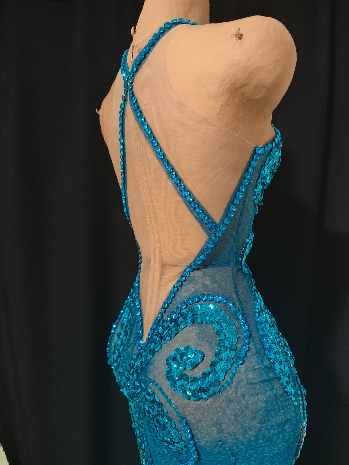CELESINYI Botao Crystal Teal Mermaid Gown