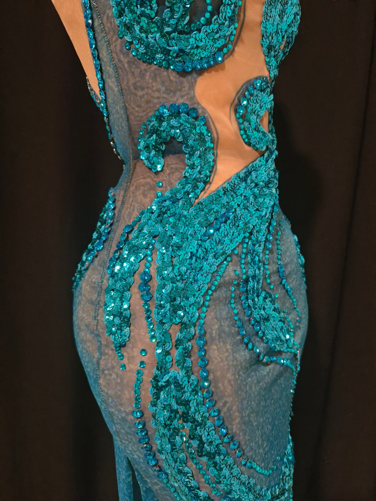 CELESINYI Botao Crystal Teal Mermaid Gown