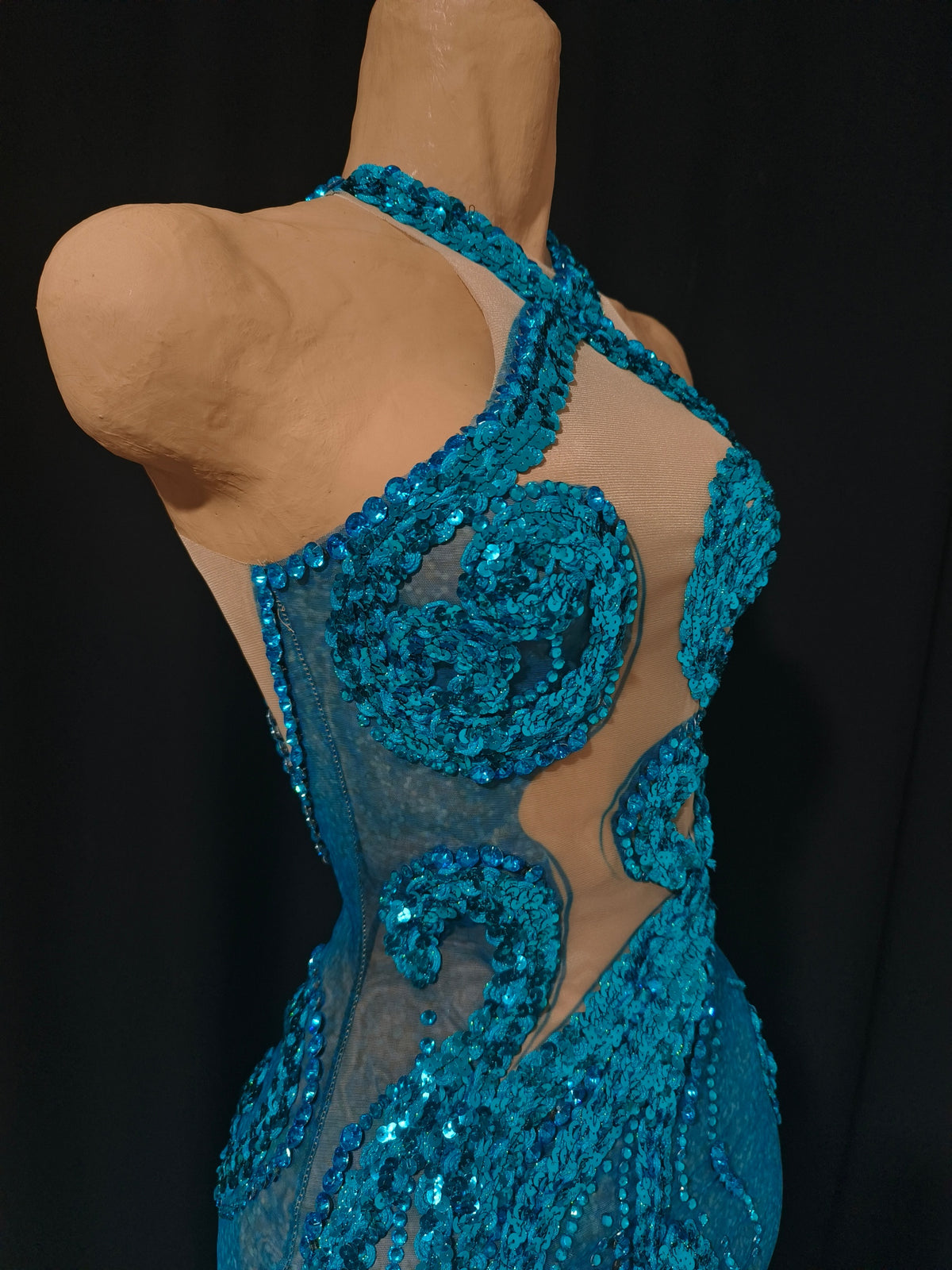 CELESINYI Botao Crystal Teal Mermaid Gown